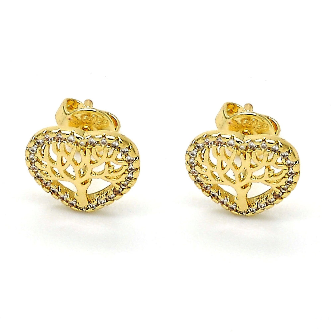 Gold Filled High Polish Finsh made with Crystal Tree of Life Heart Shape Stud Earrings Image 1