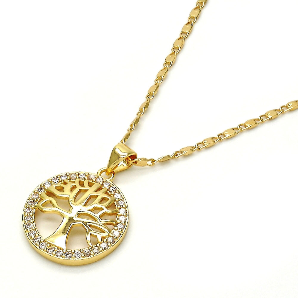 GOLD Filled High Polish Finsh Tree Of Life PENDANT NECKLACE WITH DIAMOND ACCENT Image 2