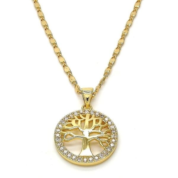 GOLD Filled High Polish Finsh Tree Of Life PENDANT NECKLACE WITH DIAMOND ACCENT Image 1