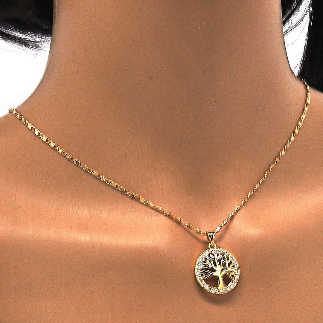 GOLD Filled High Polish Finsh Tree Of Life PENDANT NECKLACE WITH DIAMOND ACCENT Image 4