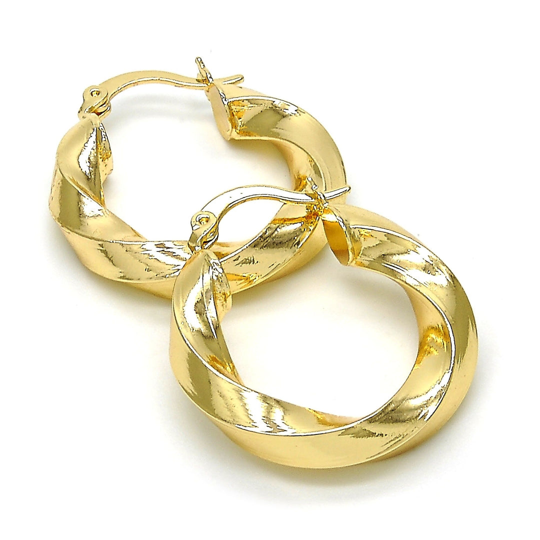 Gold Filled High Polish Finsh Bamboo Twist Hoop Earrings Image 3