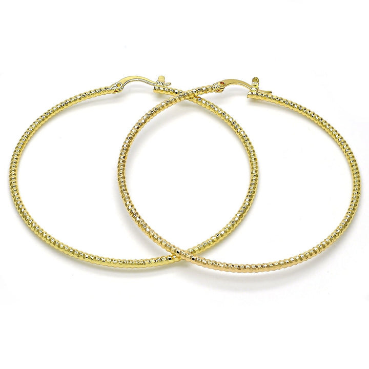 Gold Filled High Polish Finsh Gold Thin Elegant Fancy Hoop Earring With Diamond Cut 60MM Image 1