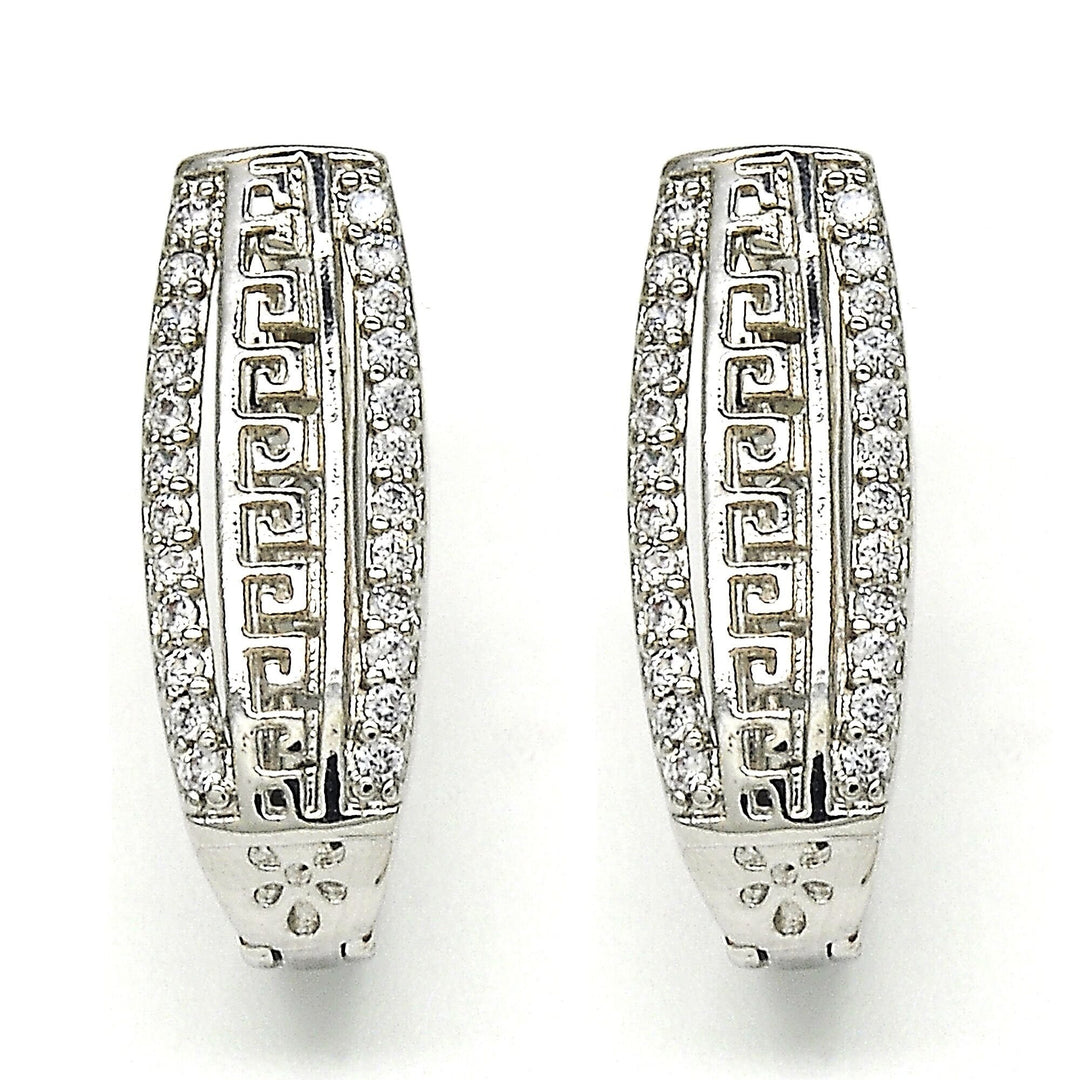 Rhodium Filled High Polish Finsh made with Crystal Greek Design Earrings Image 1