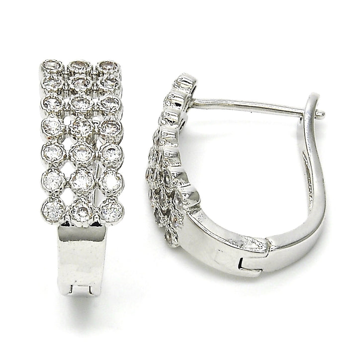 Silver Filled High Polish Finsh Huggie Hoop with Micro Pave Rhodium Tone Image 2