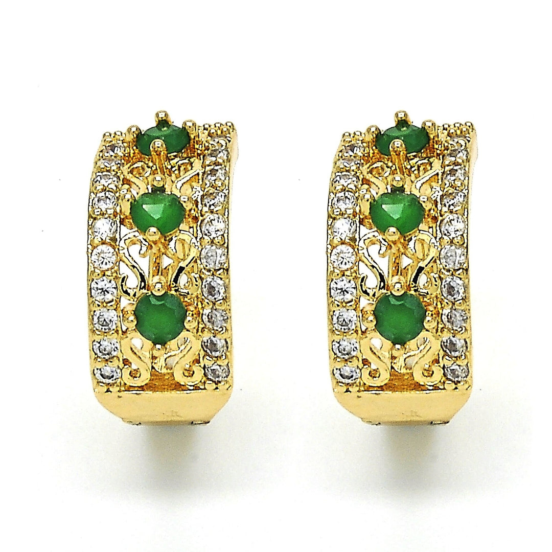 Gold Filled High Polish Finsh Lab Created Emerald Hoop Earring Earrings Image 1