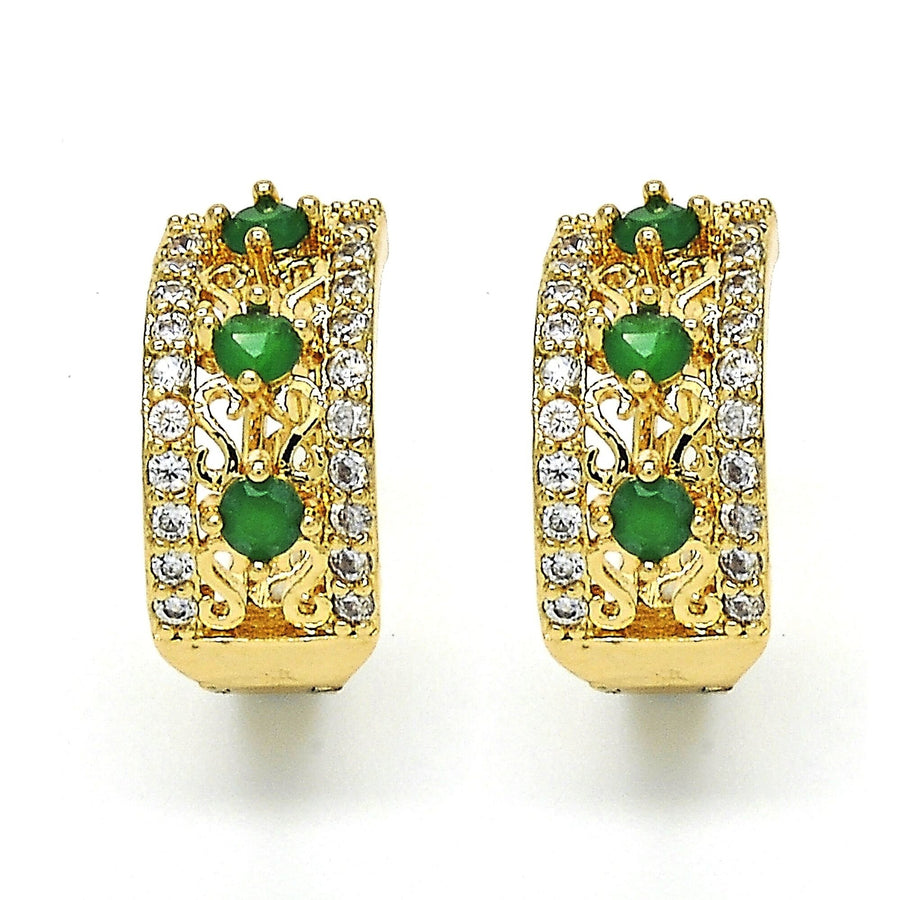 Gold Filled High Polish Finsh Lab Created Emerald Hoop Earring Earrings Image 1