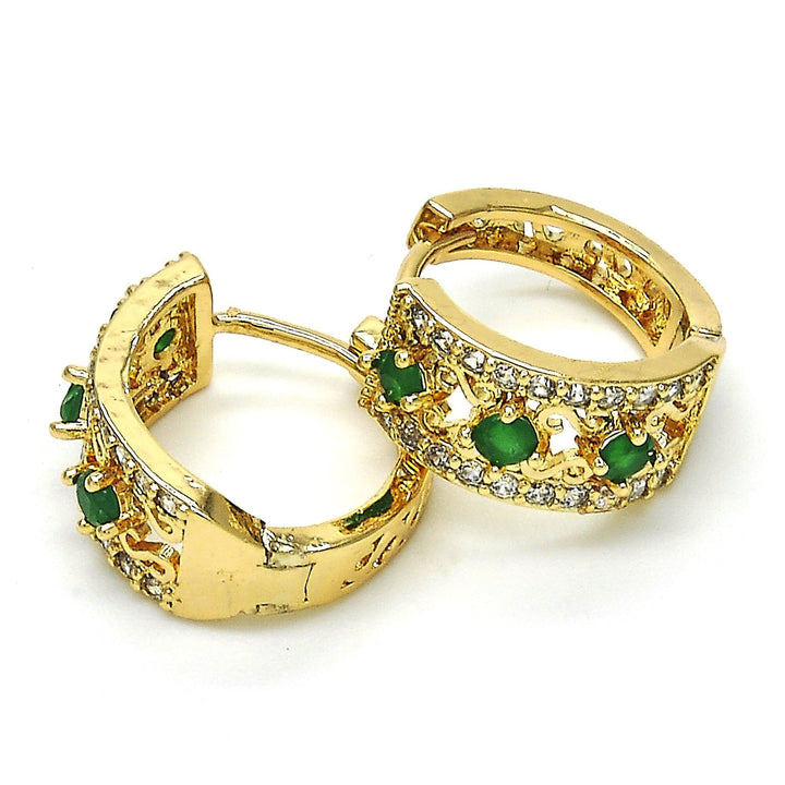 Gold Filled High Polish Finsh Lab Created Emerald Hoop Earring Earrings Image 3