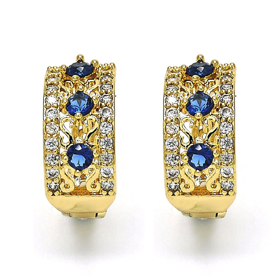 14k GOLD Filled High Polish Finsh LAB CREATED Sapphire HOOP EARRING EARRINGS Image 1