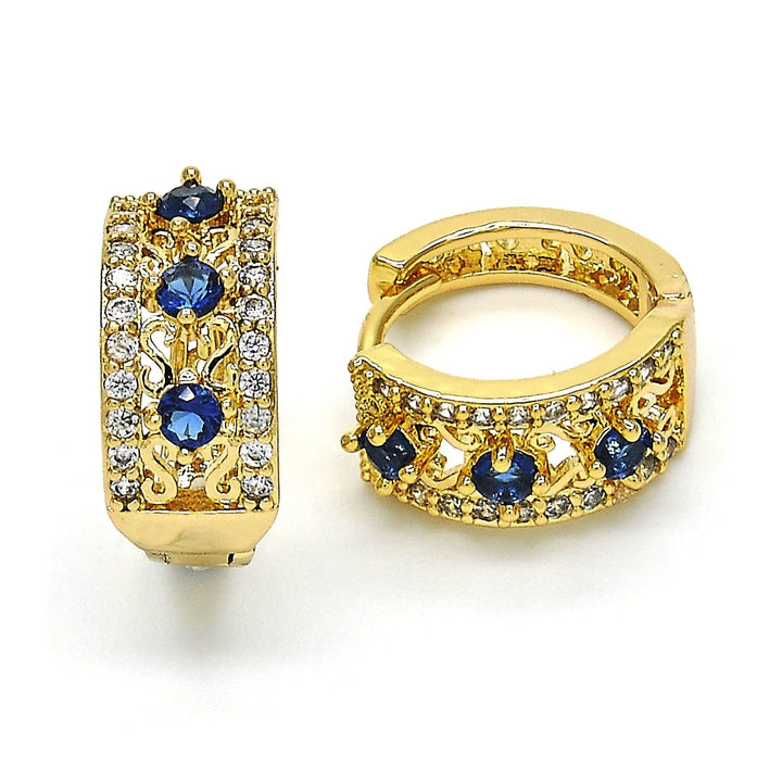 14k GOLD Filled High Polish Finsh LAB CREATED Sapphire HOOP EARRING EARRINGS Image 2