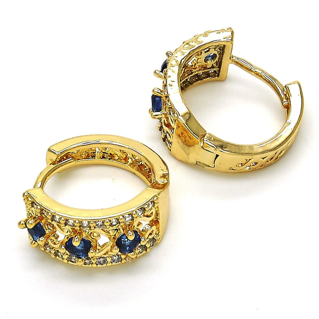 14k GOLD Filled High Polish Finsh LAB CREATED Sapphire HOOP EARRING EARRINGS Image 3