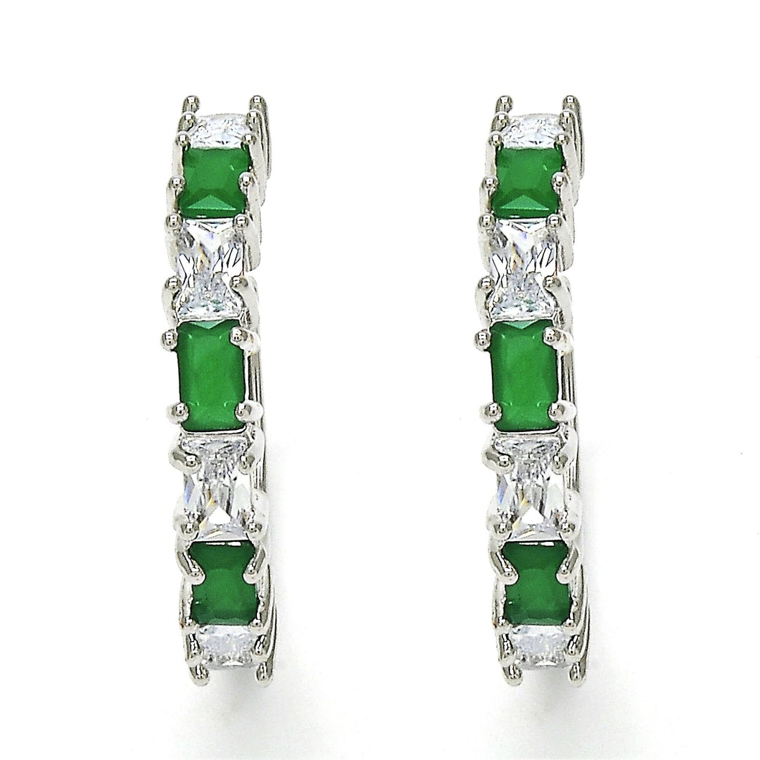 STERLING SILVER Filled High Polish Finsh LAB CREATED Emerald EARRINGS Image 1