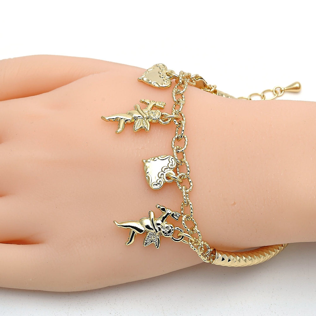 Gold Filled Charm Bracelet Angel and Heart Design Golden Tone Image 1