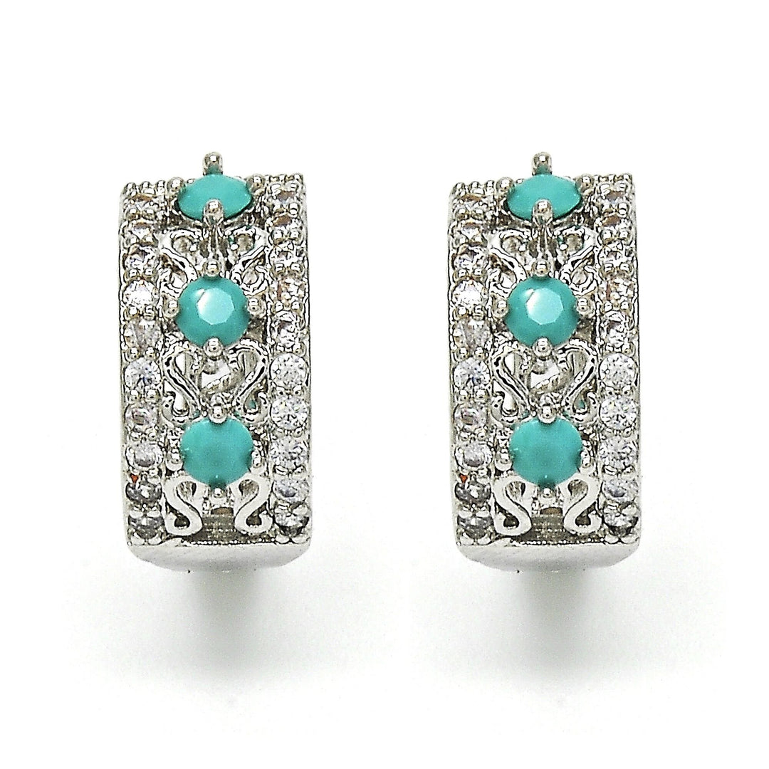 RHODIUM Filled High Polish Finsh LAB CREATED Turquoise EARRINGS Image 1