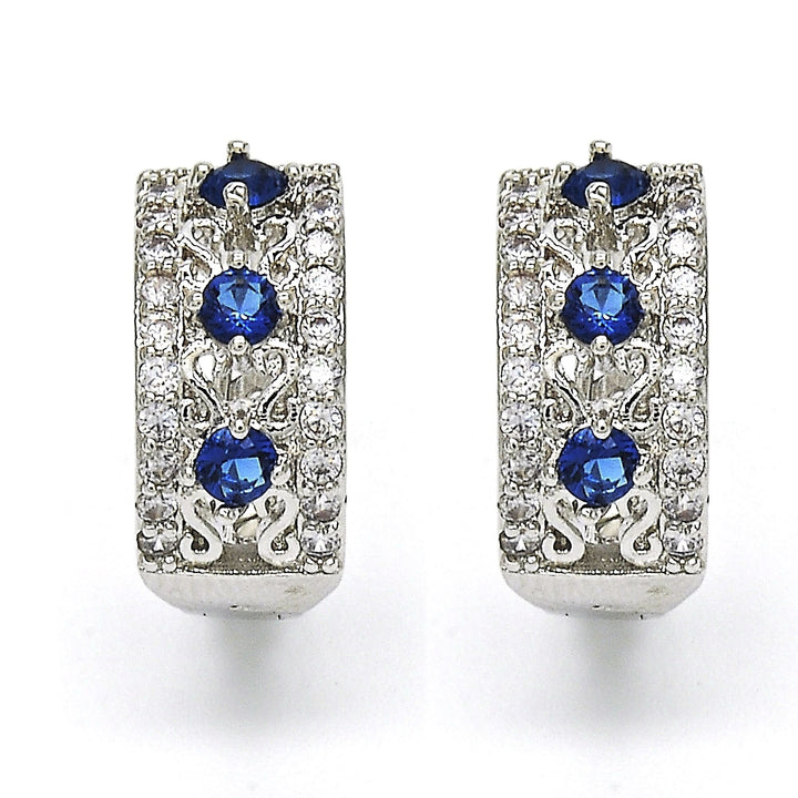 RHODIUM Filled High Polish Finsh LAB CREATED SAPPHIRE EARRINGS Image 1