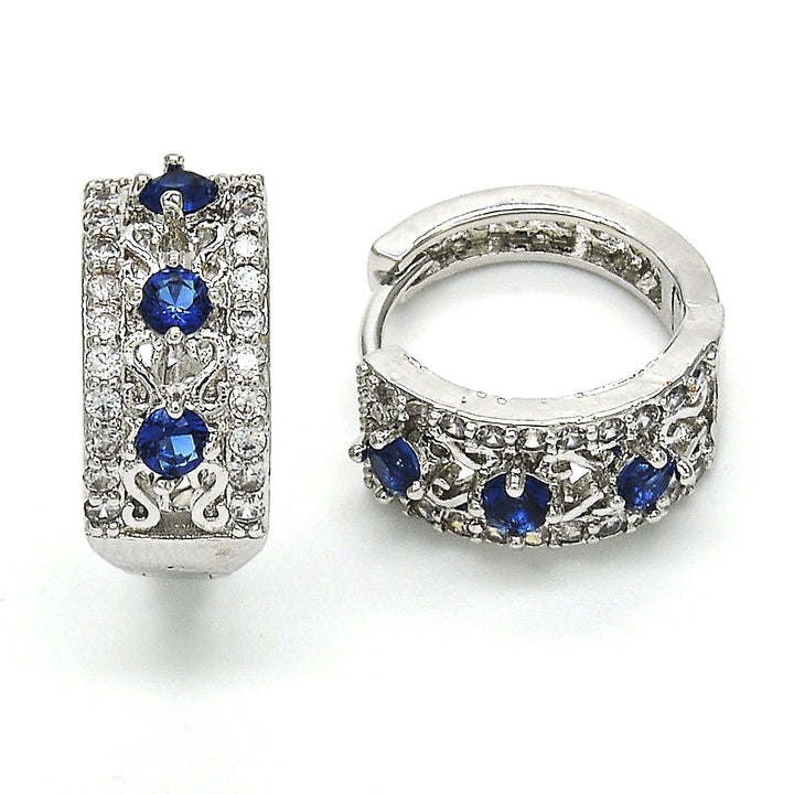 RHODIUM Filled High Polish Finsh LAB CREATED SAPPHIRE EARRINGS Image 2