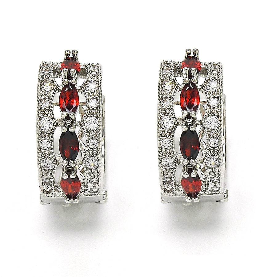 RHODIUM Filled High Polish Finsh LAB CREATED RUBY OVAL EARRINGS Image 1