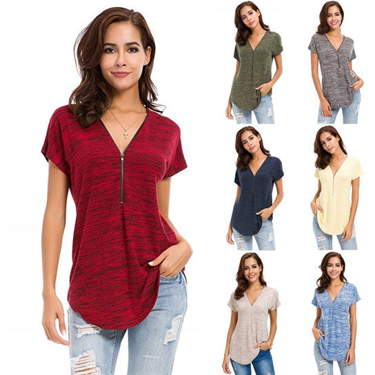 Zip Up Closure V Neck Shirt Image 1