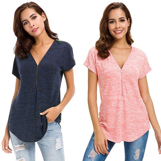 Zip Up Closure V Neck Shirt Image 1