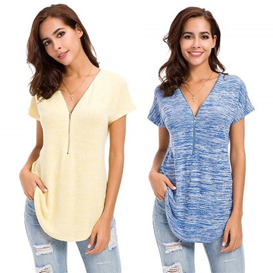 Zip Up Closure V Neck Shirt Image 1