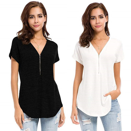 Zip Up Closure V Neck Shirt Image 6