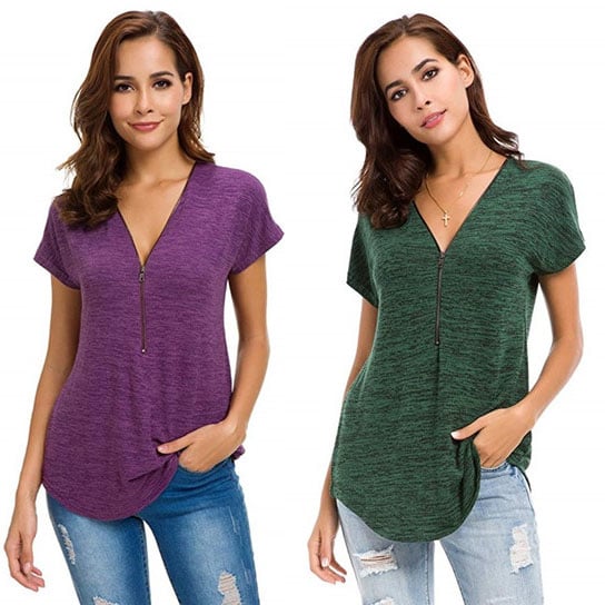 Zip Up Closure V Neck Shirt Image 1