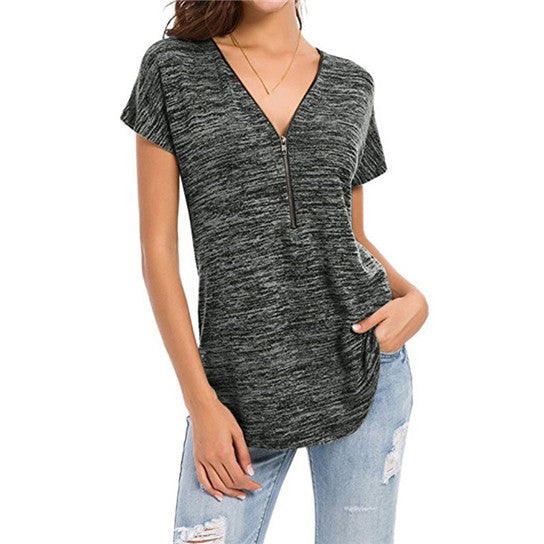 Zip Up Closure V Neck Shirt Image 8