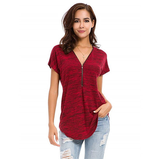 Zip Up Closure V Neck Shirt Image 9