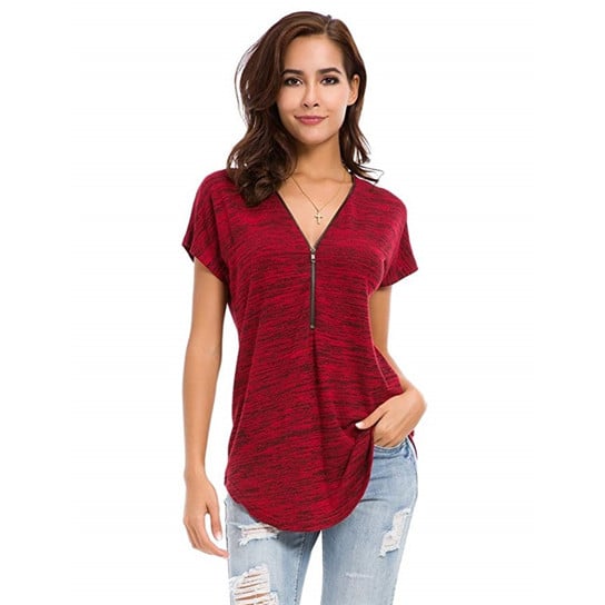 Zip Up Closure V Neck Shirt Image 1