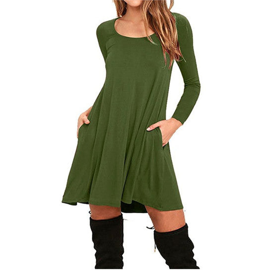 Solid Color Casual Swing Dress Image 1