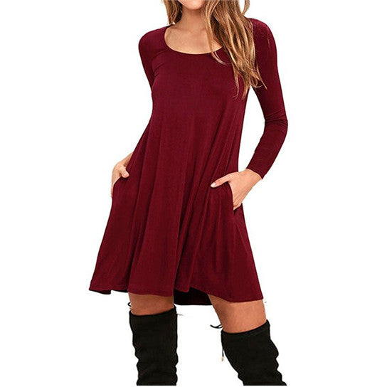 Solid Color Casual Swing Dress Image 3