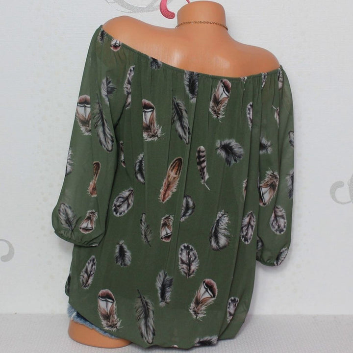 Half Sleeve Feather Print Blouse Image 3