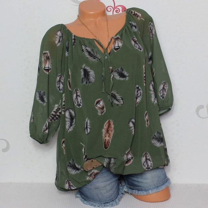 Half Sleeve Feather Print Blouse Image 1