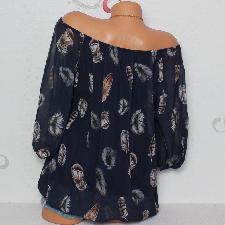 Half Sleeve Feather Print Blouse Image 6