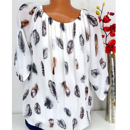 Half Sleeve Feather Print Blouse Image 8