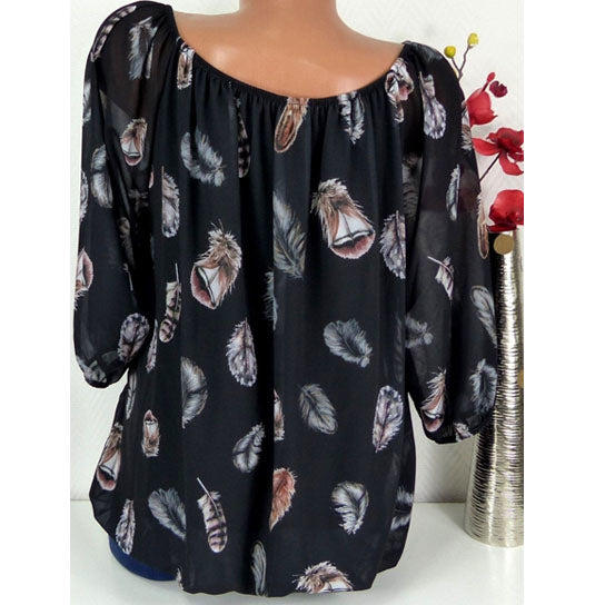 Half Sleeve Feather Print Blouse Image 9