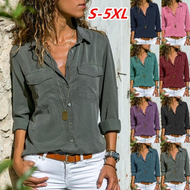 Classic Chest Pocket Button Blouse Top Image 1