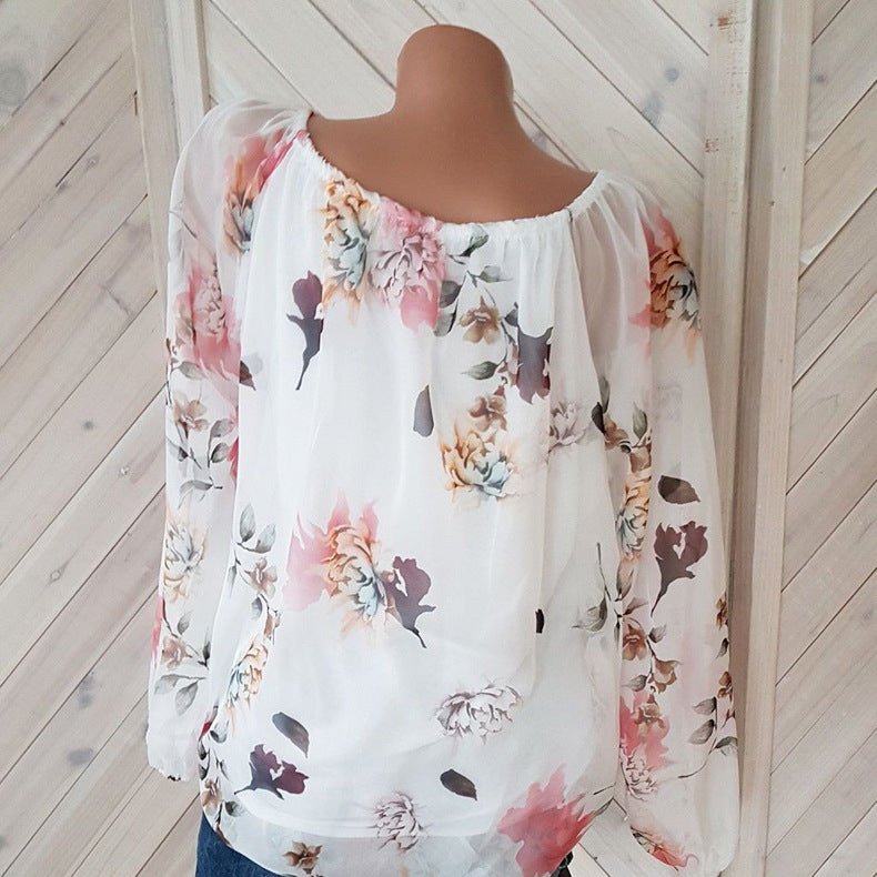 Drawstring Neckline Floral Blouse Image 3