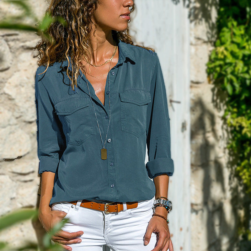 Classic Chest Pocket Button Blouse Top Image 6