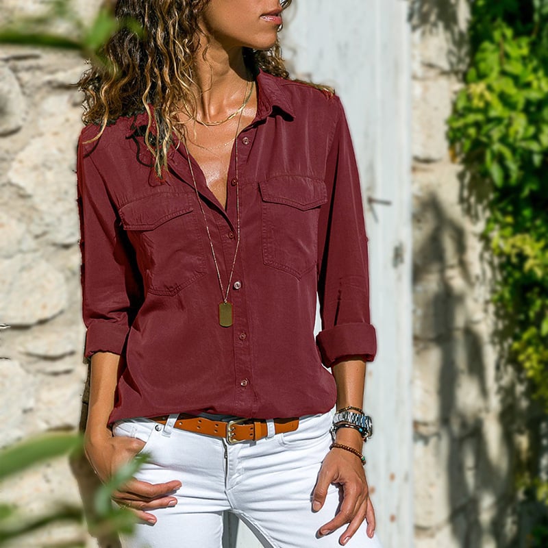 Classic Chest Pocket Button Blouse Top Image 1