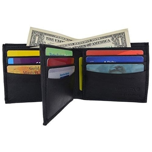 Bifold Mens Genuine Leather Center Flap Multi Card Holder Wallet Image 2