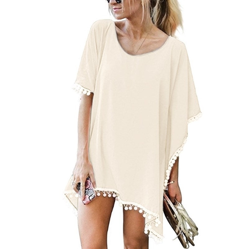 12 Color Fringed White Ball Beach Skirt Blouse Image 2