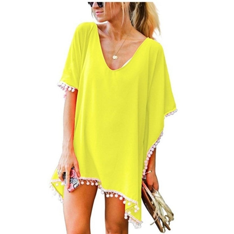 12 Color Fringed White Ball Beach Skirt Blouse Image 4