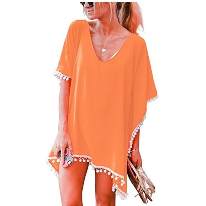 12 Color Fringed White Ball Beach Skirt Blouse Image 1