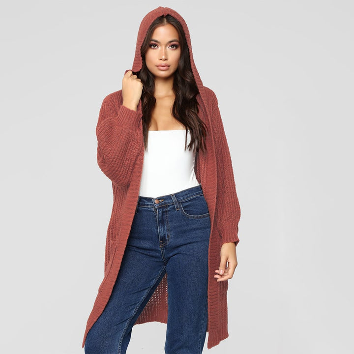 Black And Red cCoffee Three-color Hooded Knit Cardigan Image 1