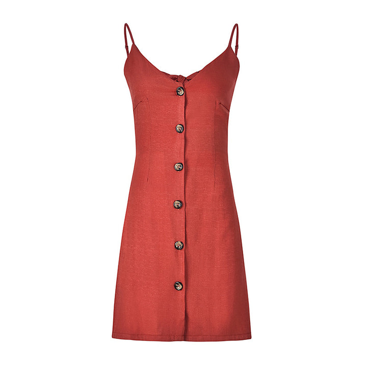 6-color Single-breasted Back Strap Dress Image 6