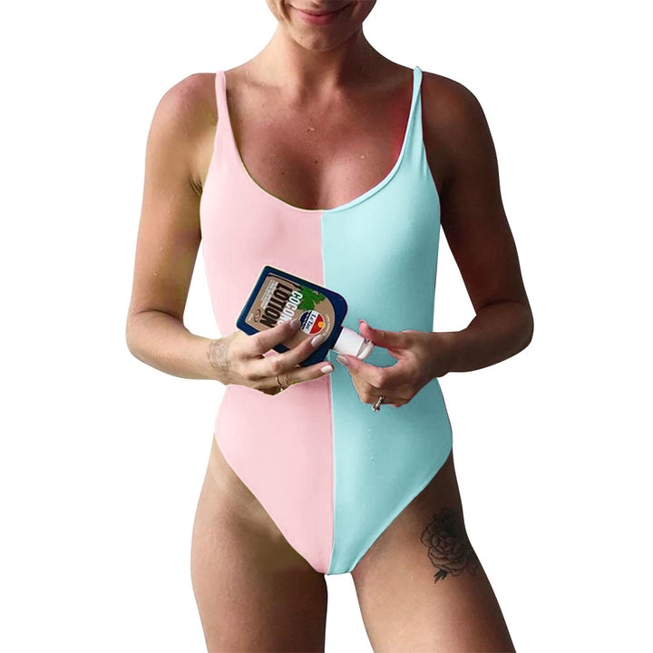 Contrast Bikini Backless One-piece Swimsuit Image 4
