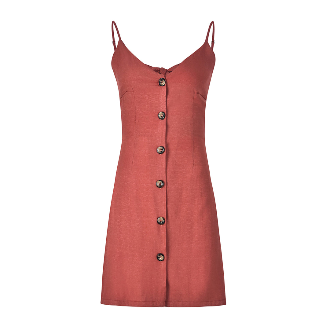 6-color Single-breasted Back Strap Dress Image 10