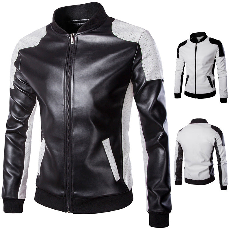 Colorblock Leather Jacket M-5XL Image 1