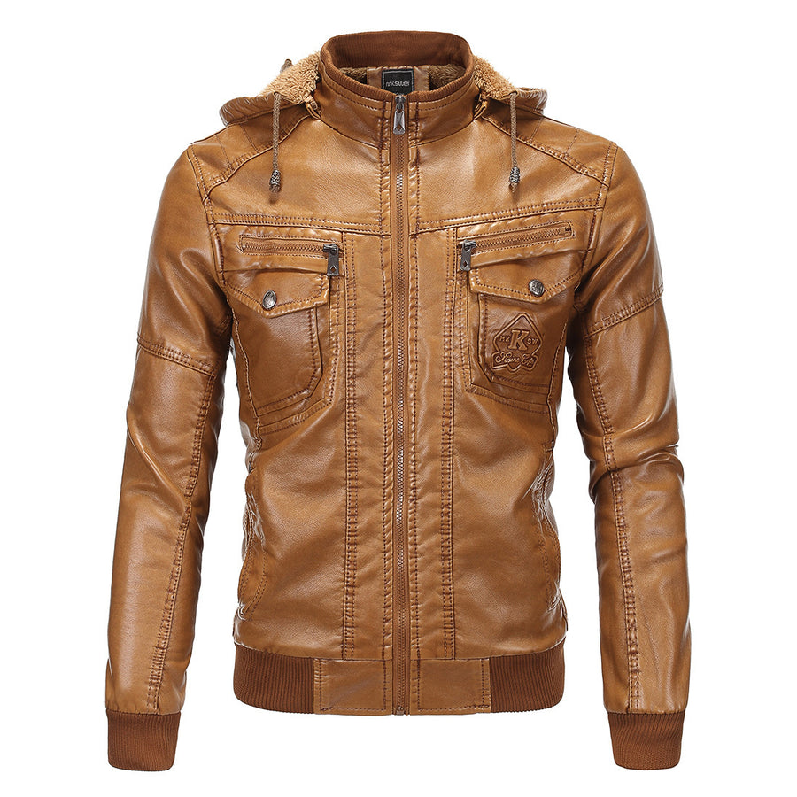 Yellow Leather And Velvet Warm Jacket Image 1