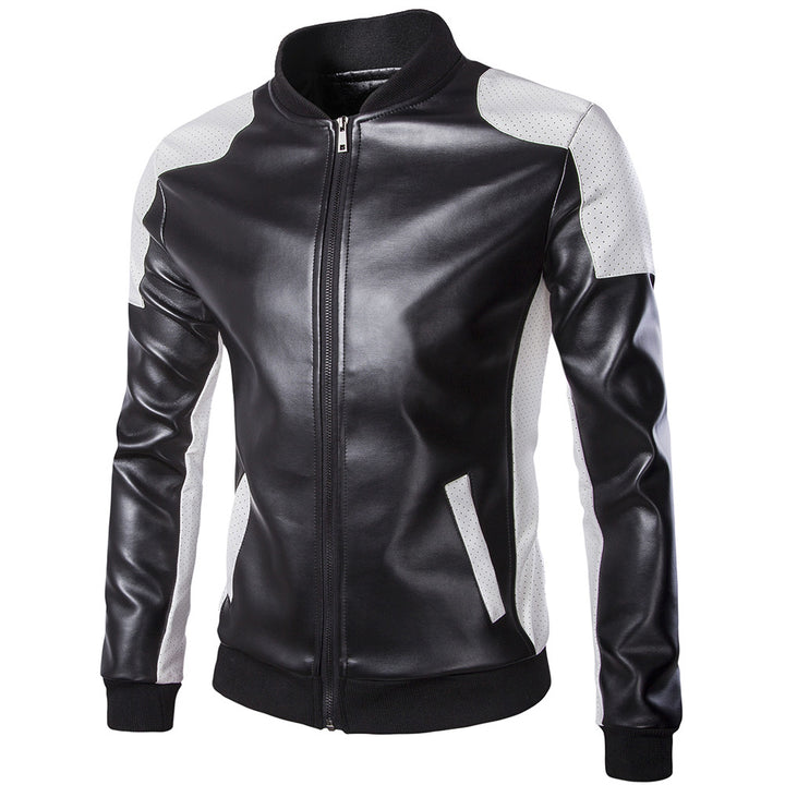 Colorblock Leather Jacket M-5XL Image 3